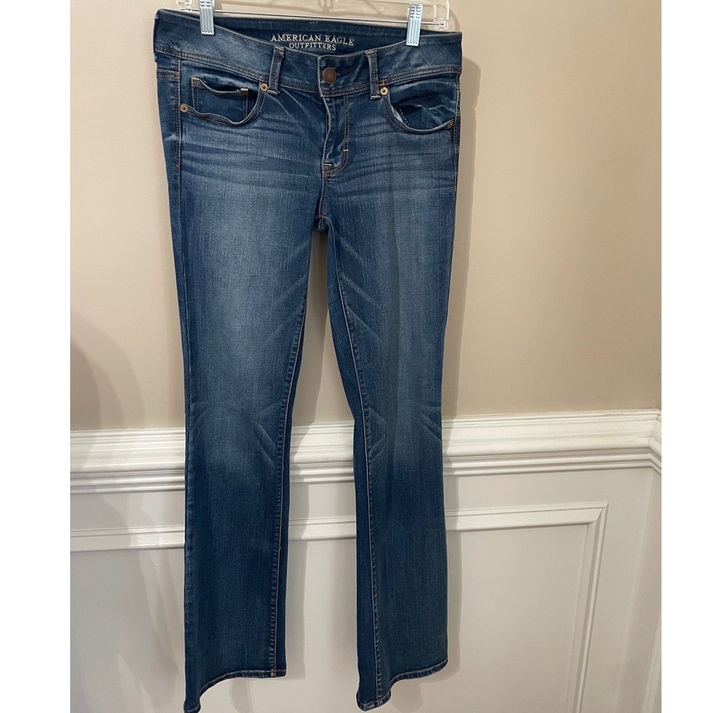 American Eagle Kick Boot Super Stretch Jeans Medium Wash Size 8 Long